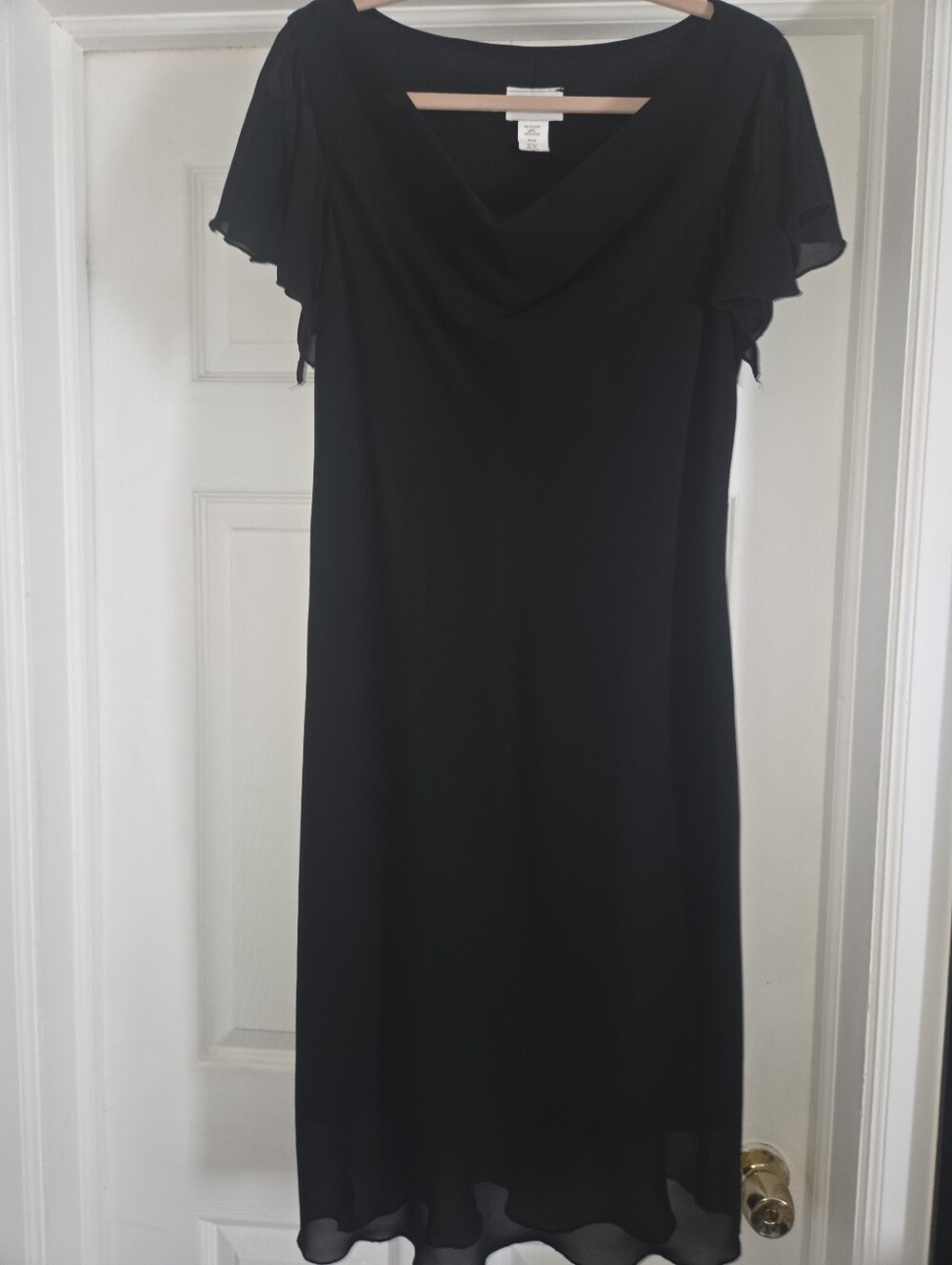 Amanda Lane Black Cowl-Neck Midi Dress with Flutter Sleeves